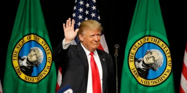 Republican presidential candidate Donald Trump speaks during a rally in Spokane, Wash., Saturday, May 7, 2016. (AP Photo/Ted