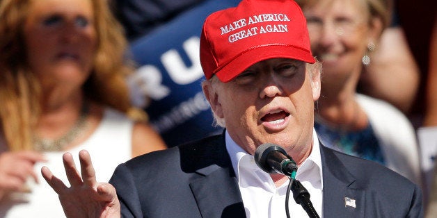 Republican presidential candidate Donald Trump speaks at a rally Saturday, May 7, 2016, in Lynden, Wash. (AP Photo/Elaine Thompson)