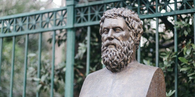 Bust statue of the famous ancient Greek tragedian writer Sophocles (496 - 405 BC). His most famous tragedies feature Oedipus and Antigone, and his plays include also Ajax, Electra, Philoctetes and Oedipus at Colonus. 