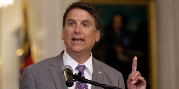 FILE - In this May 9, 2016 file photo, North Carolina Gov. Pat McCrory speaks during a news conference in Raleigh, N.C. Four