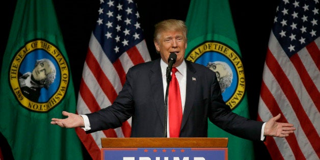 Republican presidential candidate Donald Trump speaks during a rally in Spokane, Wash., Saturday, May 7, 2016. (AP Photo/Ted