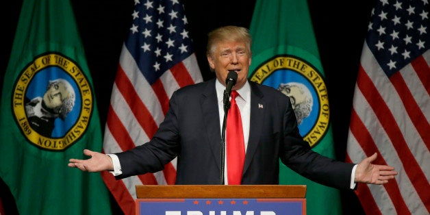 Republican presidential candidate Donald Trump speaks during a rally in Spokane, Wash., Saturday, May 7, 2016. (AP Photo/Ted S. Warren)