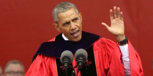 NEW BRUNSWICK, NJ - MAY 15: President Barack Obama receives honory degree and gives the commencement speech at Rutgers University's 250th anniversary on May 15, 2016 in New Brunswick, New Jersey. (Photo by Steve Sands/FilmMagic)