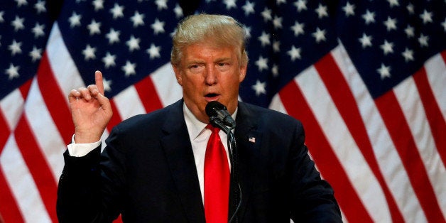 Republican U.S. presidential candidate Donald Trump speaks at the end of a campaign rally in Eugene, Oregon, U.S., May 6, 201