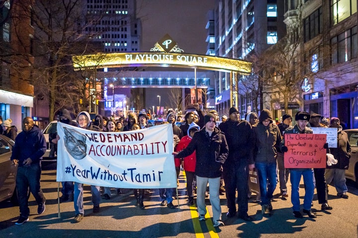 Demonstrators took to the streets the day after a grand jury declined to indict Cleveland police officer Timothy Loehmann for