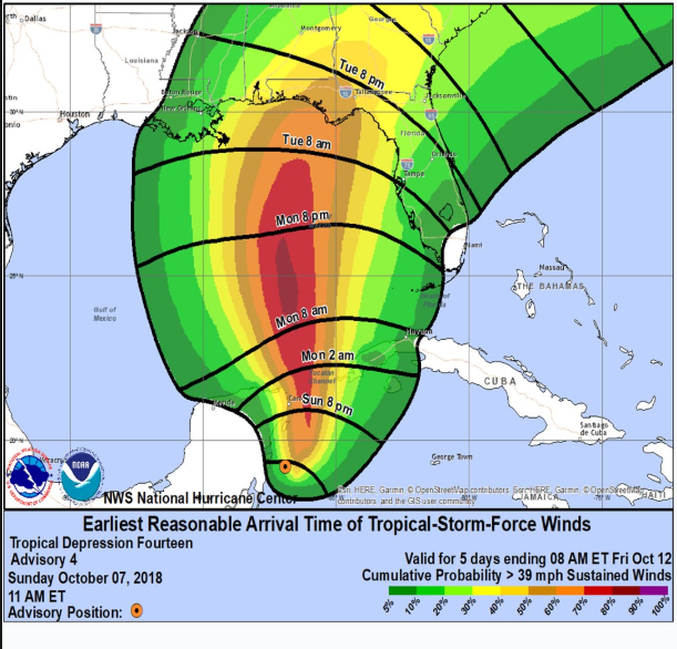 The recently upgraded tropical storm is forecast to become a hurricane before making landfall along Florida's Panhandle.