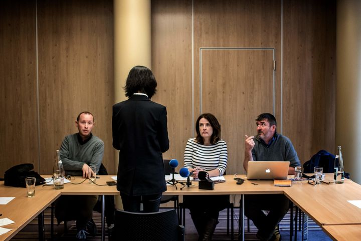 Grace, the wife of the missing Interpol president Meng Hongwey, talks to journalists in Lyon during a press conference.