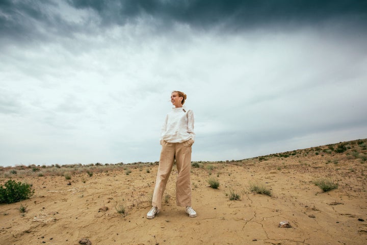 Stacey Dooley stands where there was once a vast stretch of sea.