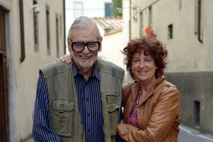 George Romero and Suzanne Desrocher-Romero at the Lucca Film Festival in Italy on April 7, 2016.