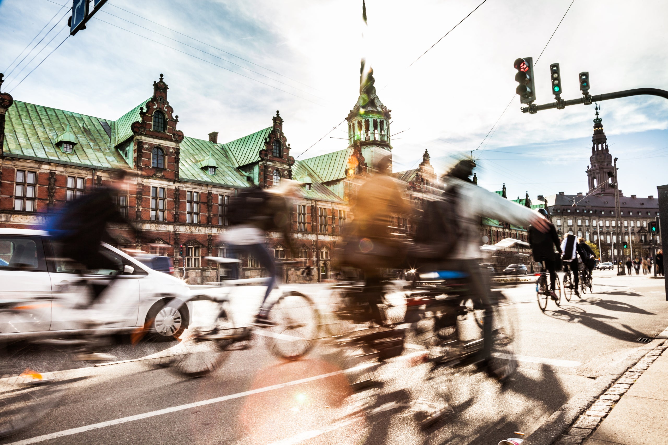 Commuters cycle in the center of Copenhagen, Denmark, which is frequently voted one of the most bike-friendly cities in the w