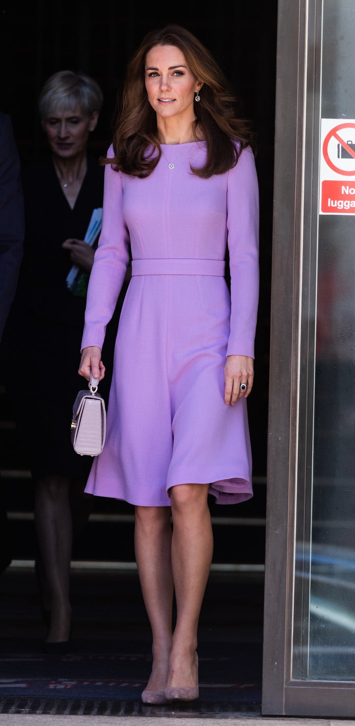 The Duchess of Cambridge leaves the Global Ministerial Mental Health Summit at London County Hall on Oct. 9 in London. 