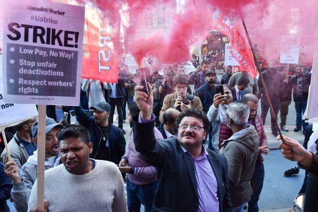 Drivers outside Uber's London HQ