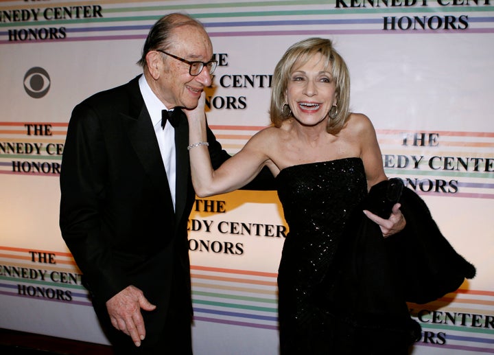 Greenspan and his wife, Andrea Mitchell, walk the red carpet at the 2011 Kennedy Center Honors in Washington.