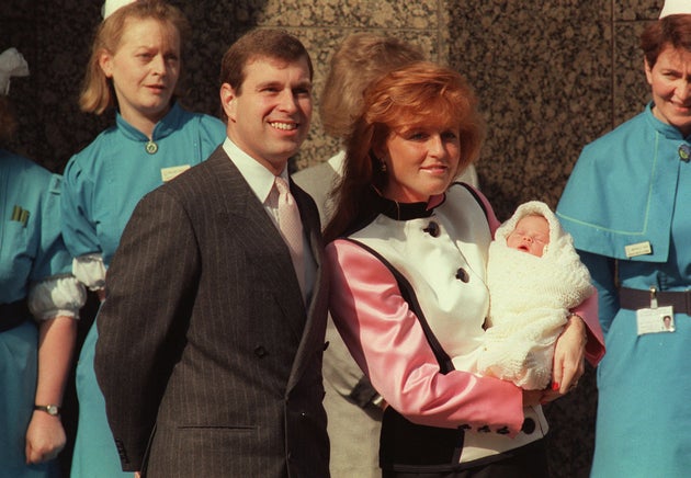 The Duke and Duchess of York outside Portland Hospital with newborn Eugenie