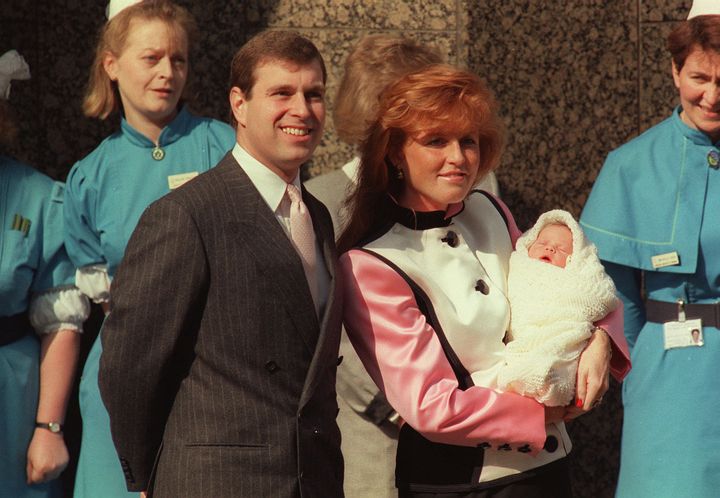 The Duke and Duchess of York outside Portland Hospital with newborn Eugenie