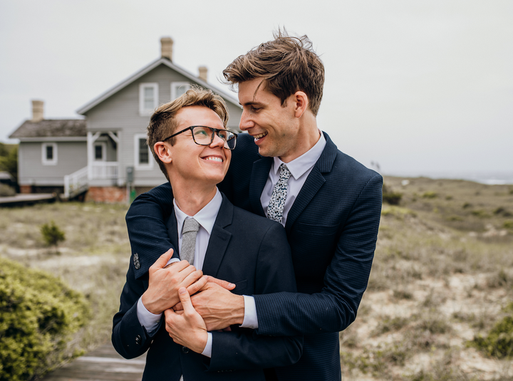 Luke, left, with his husband, Hans, on their wedding day