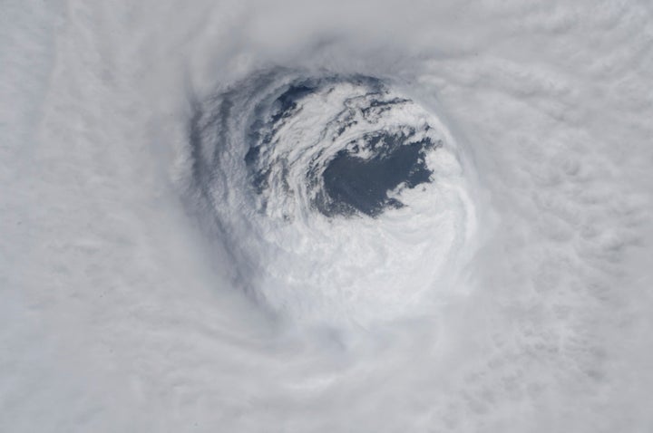 This photo made available by NASA shows the eye of Hurricane Michael, as seen from the International Space Station on Oct. 10, 2018.