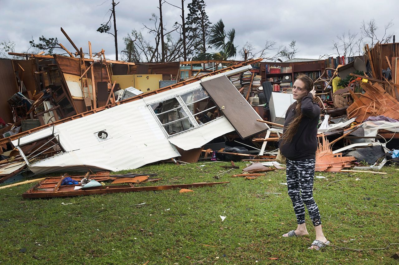Haley Nelson's father's trailer was destroyed when Hurricane Michael passed through Panama City on Wednesday.