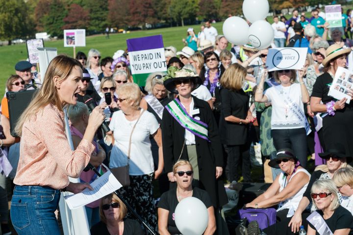 Leader of the Women's Equality Party Sophie Walker addresses a rally in London's Hyde Park