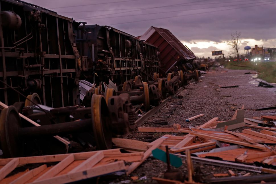 Derailed boxcars in Panama City.