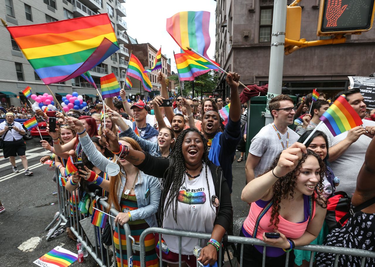 People celebrate at New York's Pride Parade in 2015, just days after the Supreme Court handed down its landmark decision on marriage equality.