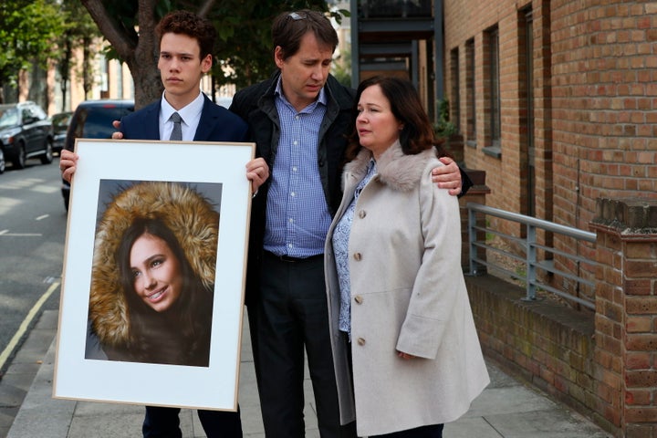 Nadim and Tanya Ednan-Laperouse, with their son Alex, following the inquest into the death of Natasha Ednan-Laperouse. 