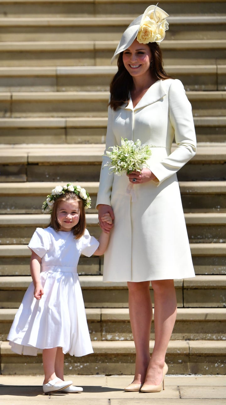 Princess Charlotte and the Duchess of Cambridge at the royal wedding of Meghan Markle and Prince Harry. 