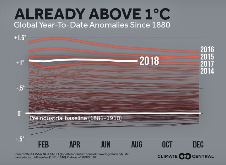 This graph shows the yearly temperature anomaly, every year since 1880.