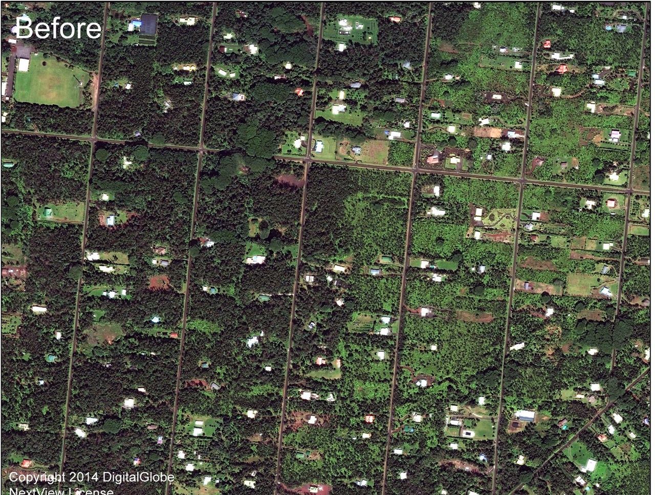 A close-up of the eastern part of Leilani Estates before the eruption.