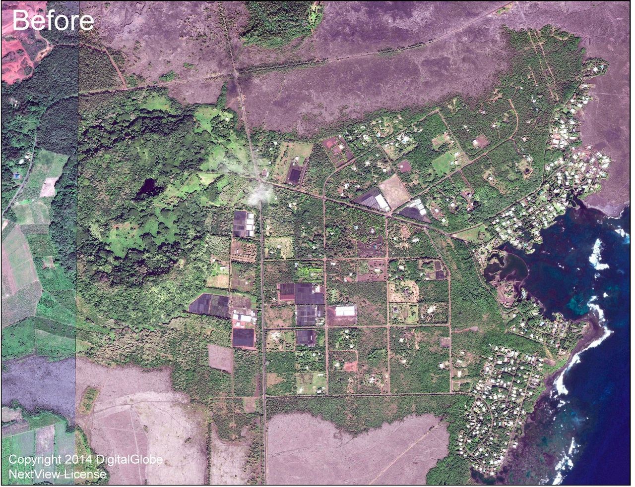 The Kapoho Beach Lots subdivision, east of Leilani Estates, is seen before the eruption.