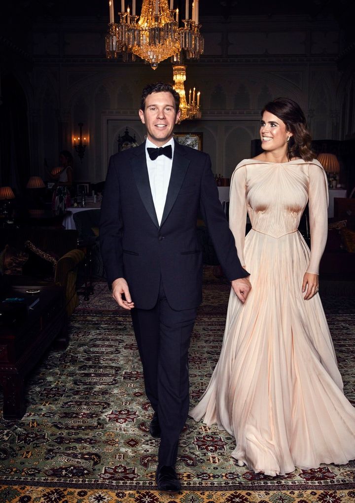 Eugenie looked stunning in a Zac Posen gown for the evening celebration.
