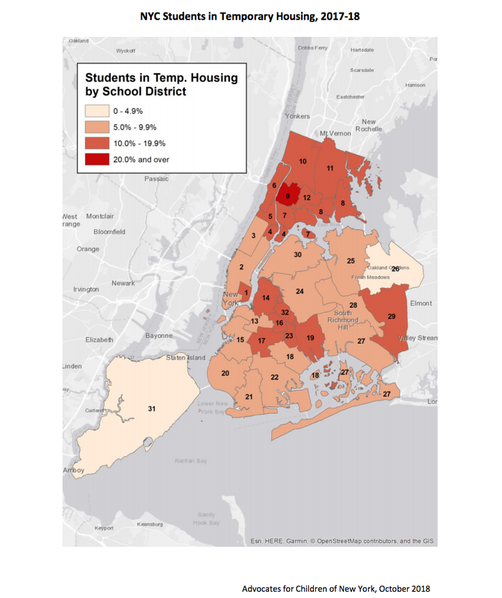 Roughly 10 percent of New York City’s public school students are homeless, according to Advocates for Children of New York.