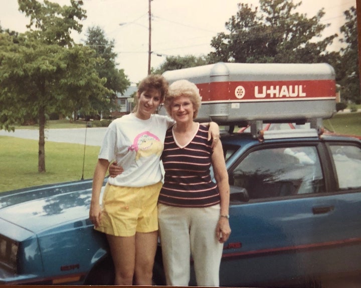 Donna and her mother on the day Donna left for San Diego (1988).