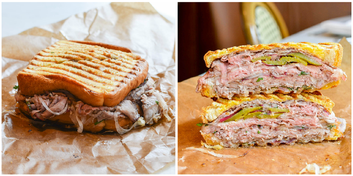 Hole in the Wall's barbecue sandwich: one pound of pit-cooked shaved prime New York strip steak, pickle salad, sweet onions and freshly grated horseradish.