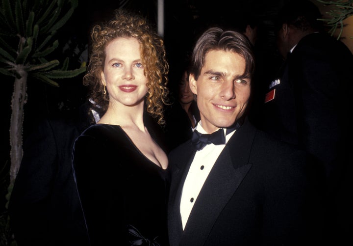 Nicole Kidman and Tom Cruise attend the evening after the 1991 Oscars.