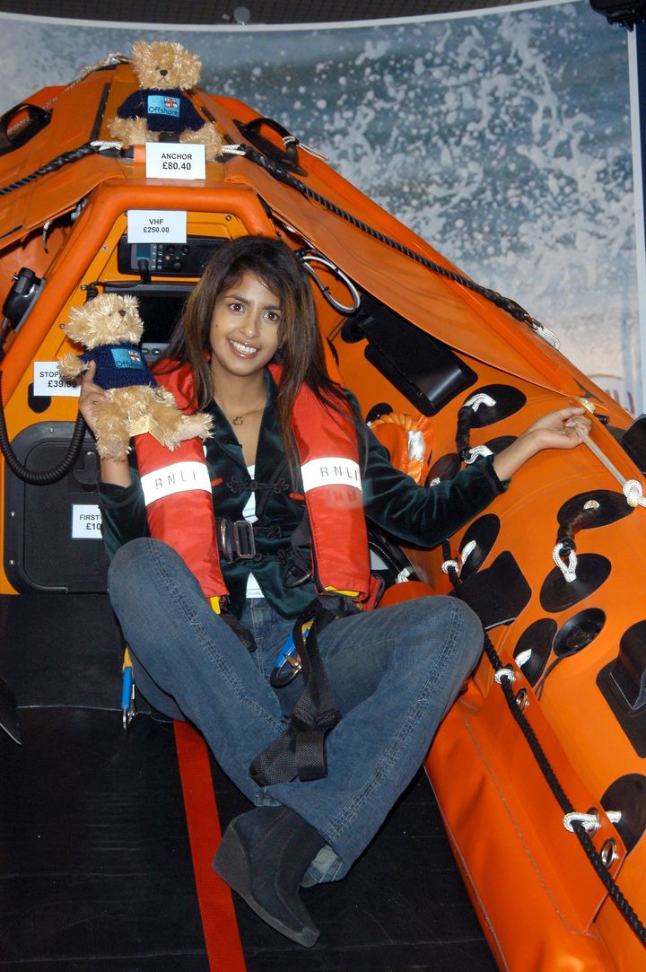 Konnie Huq pictured in 2005 with an addition to the RNLI fleet of Blue Peter funded lifeboats.