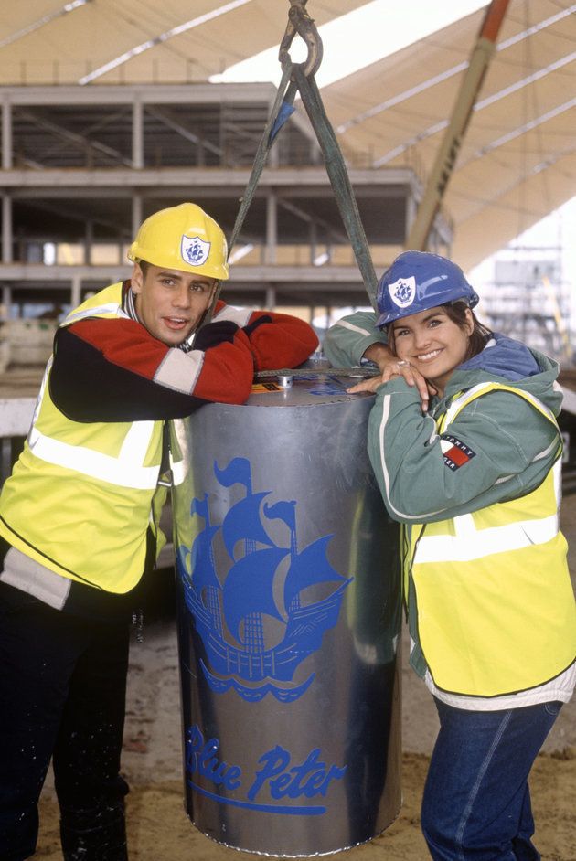 Richard Bacon and Katy Hill pictured in 1998 with the time capsule that got dug up 33 years too early.