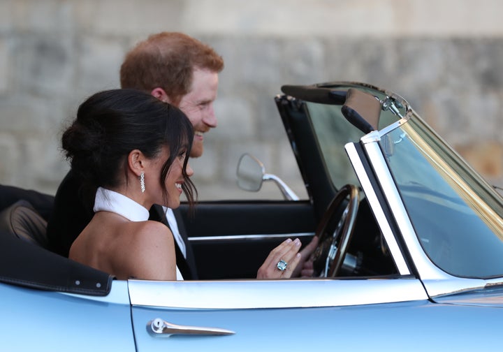 Meghan paired her Stella McCartney evening gown with a ring from Diana's collection. 