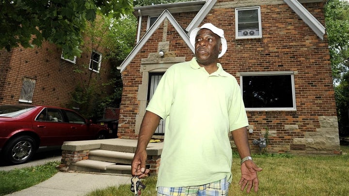 Homeowner Walter Hicks at his Detroit house, in a neighborhood where home prices are lower than they were in 2000, like almost 1 in 5 majority-black neighborhoods around the country.