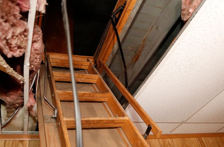 A small crawlspace near the top of the pull-down ladder at the former Cantrell Funeral Home, seen Monday, Oct. 15, 2018. (AP Photo/Carlos Osorio)