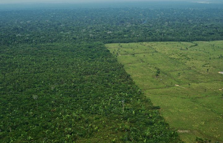 Aerial view of deforestation in the Amazon's western Amazon region in Brazil in September 2017.