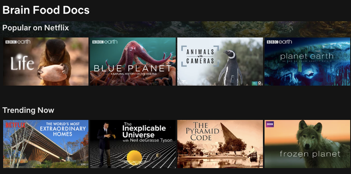 "Brain Food Docs" on Netflix.