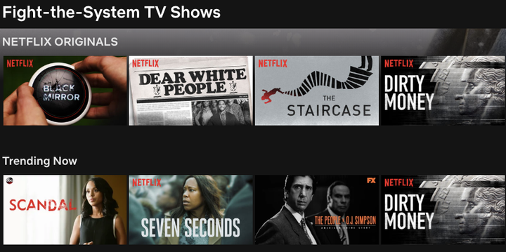 "Fight-the-System TV Shows" on Netflix.
