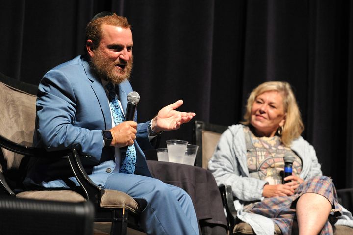 Rabbi Shmuley Boteach and Roseanne Barr appear together in Beverly Hills, California, on Sept. 17.