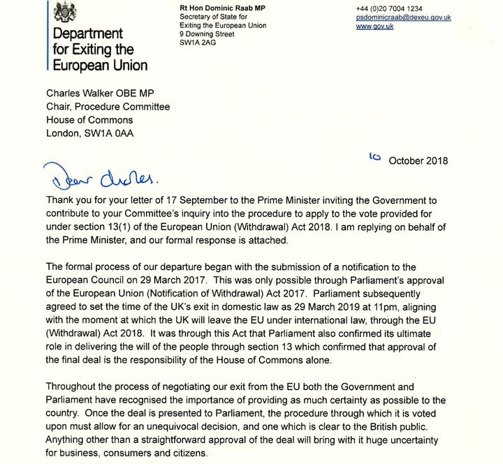 The letter from Dominic Raab