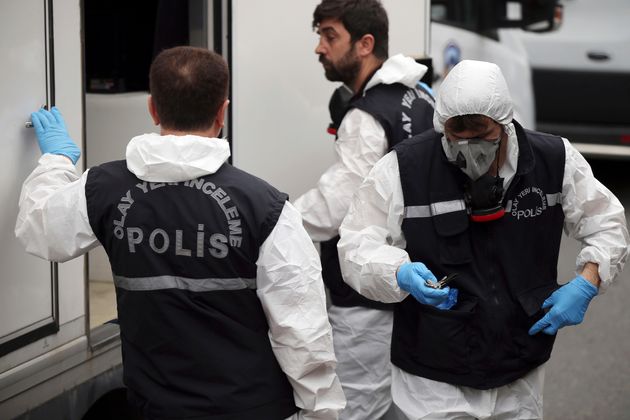 Turkish police officers prepare to enter the residence of the Saudi consul General Mohammed al-Otaibi to conduct a search after the disappearance and alleged murder of writer Jamal Khashoggi, in Istanbul