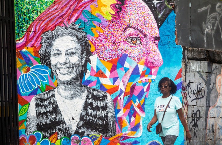 A mural depicting slain councilwoman Marielle Franco. 