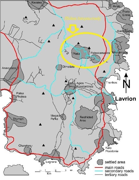 Φωτ. 1 Εντοπισμός της Πλάκας στην ευρύτερη περιοχή της Λαυρεωτικής