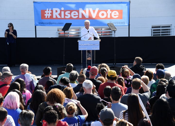 Former Vice President Joe Biden rallies Democrats at an early vote rally in Las Vegas.