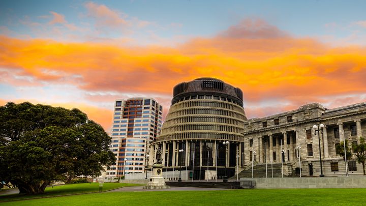 New Zealand's parliament buildings, the Beehive, in Wellington. 